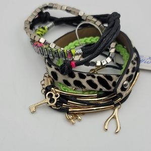 Multi layered neon pink and green Rhinestone bracelet